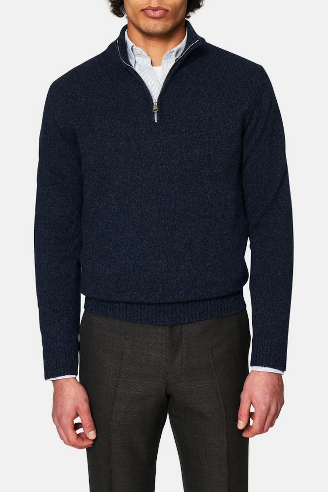 Regular Fit Half Zip Melerad Genser