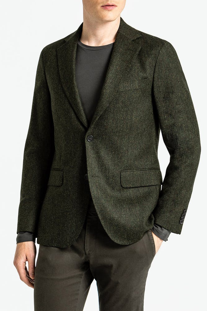 Regular Fit Fiskbensmønstret Blazer Tweed