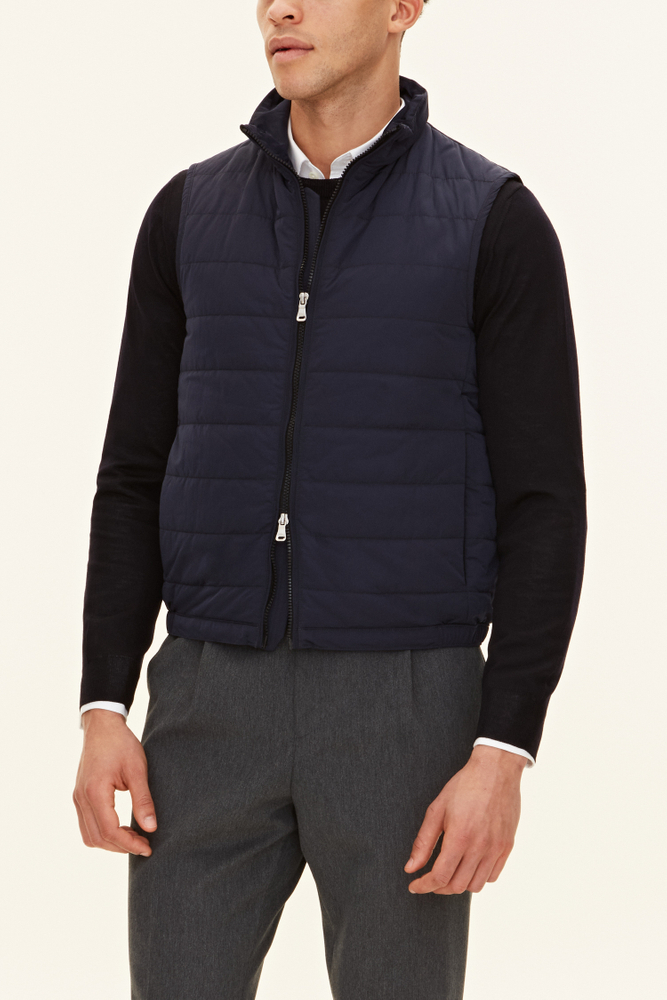 【Anyone more】Oscar Pocket Padding Vest Padded Liner Featherweight Nylon Vest - Dark blue | Oscar