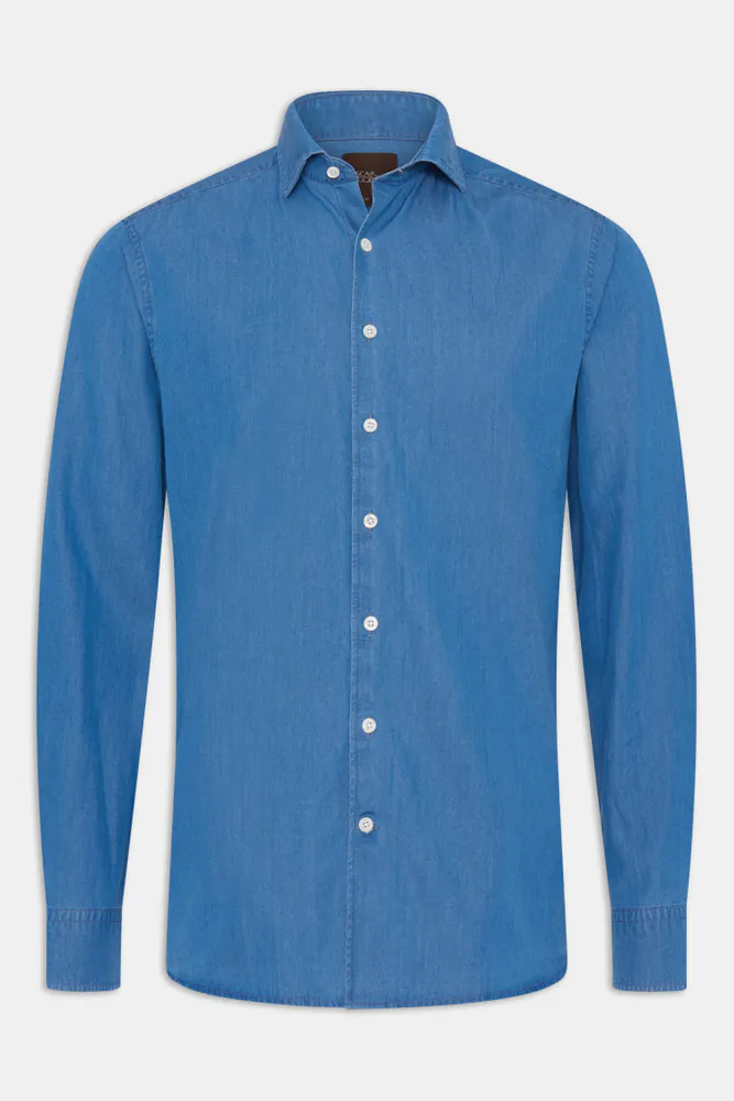 Regular Fit Cut Away Jeansskjorte