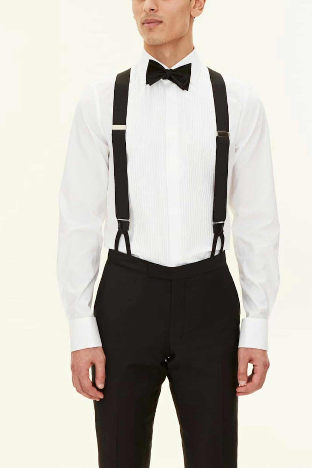 Slim Fit Cut Away Tuxedo Pleated Poplin Shirt