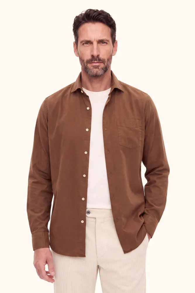 Regular Fit Wide Spread Collar Twill Shirt