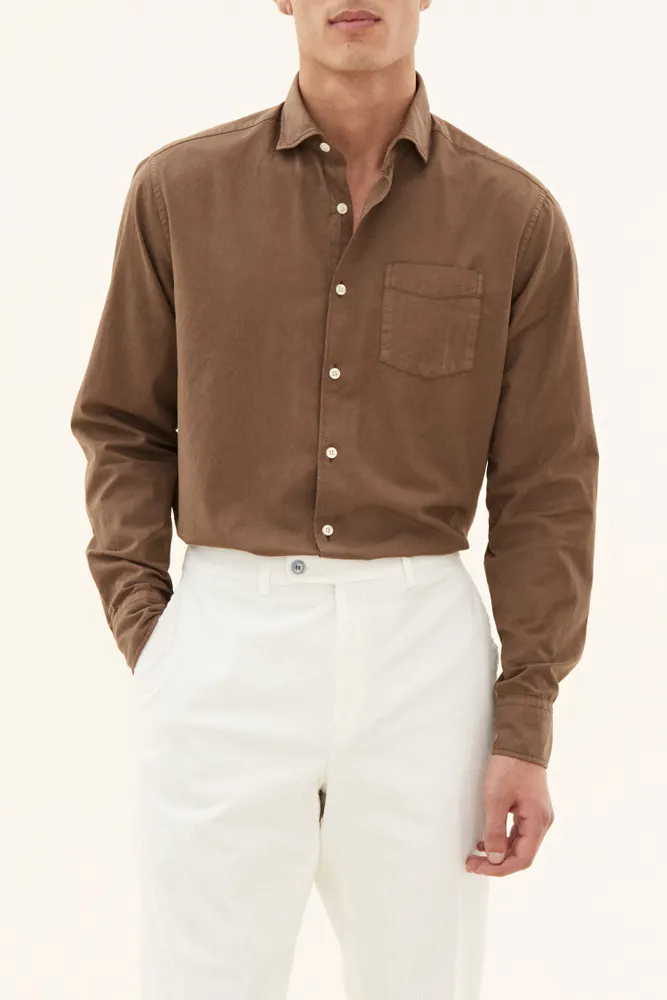 Regular Fit Wide Spread Collar Twill Shirt