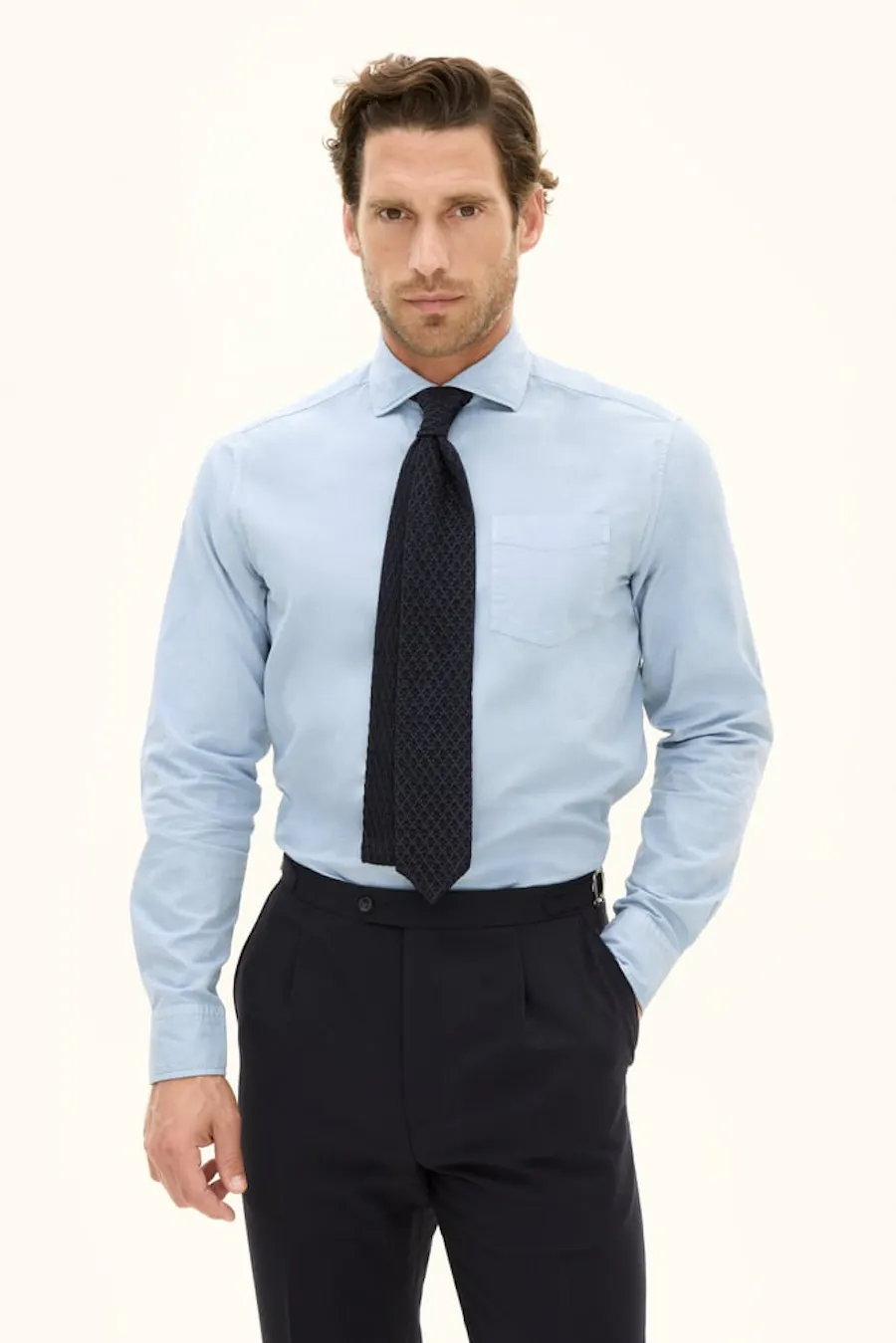 Regular Fit Wide Spread Collar Twill Shirt