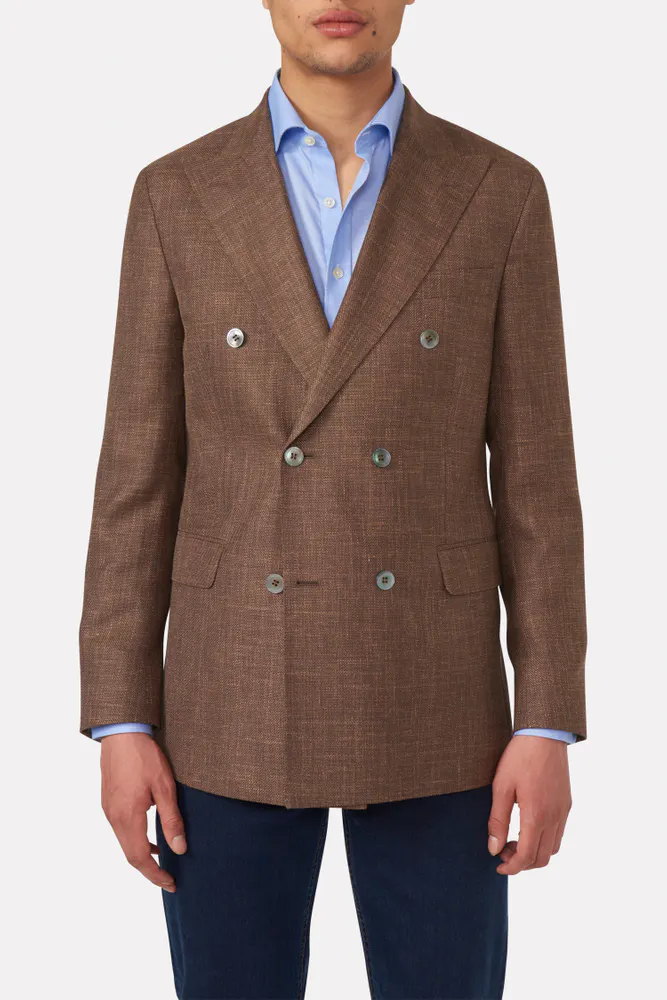 Regular Fit Double Breasted Microstructure Blazer
