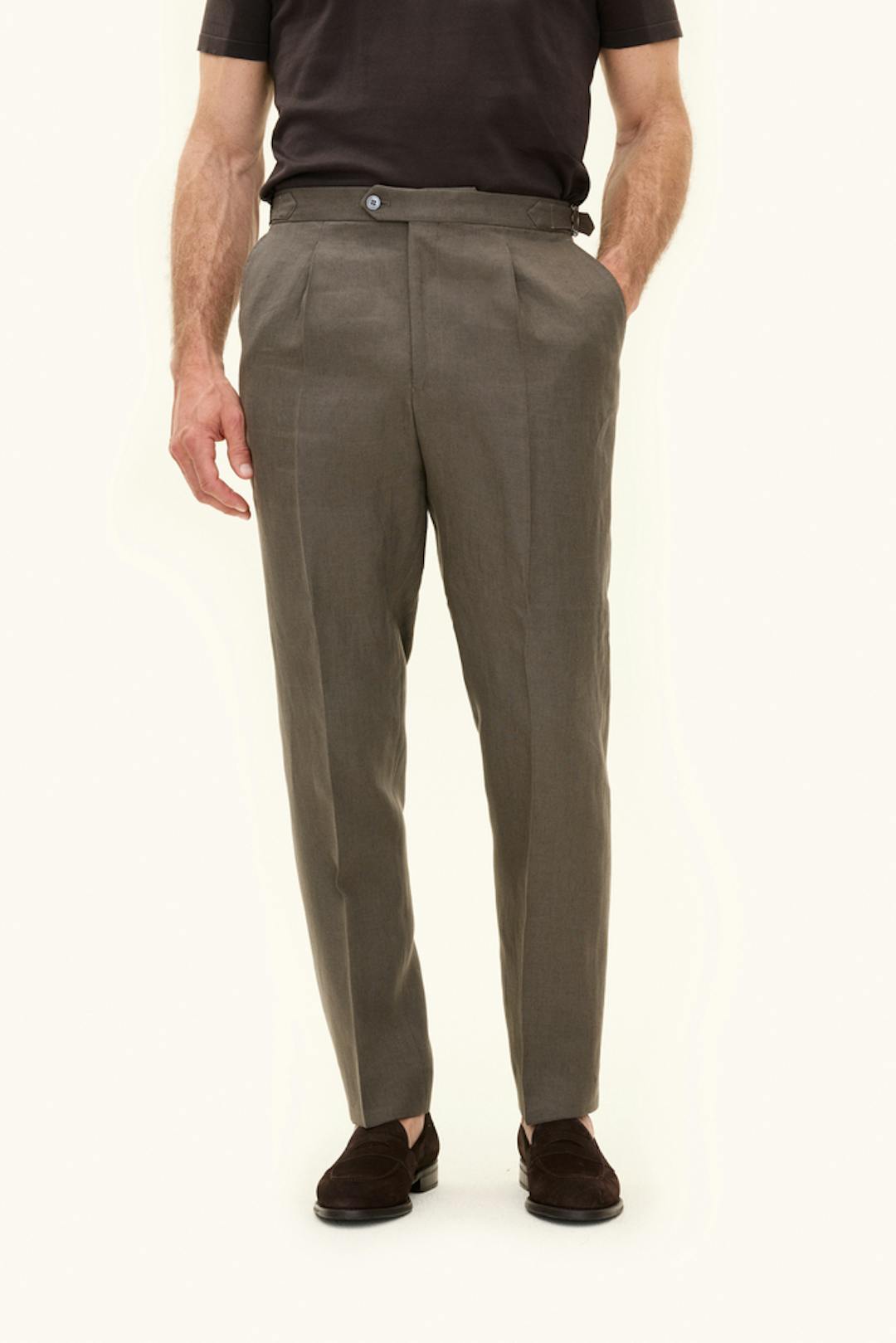 Regular Fit High Waist Linen Trousers