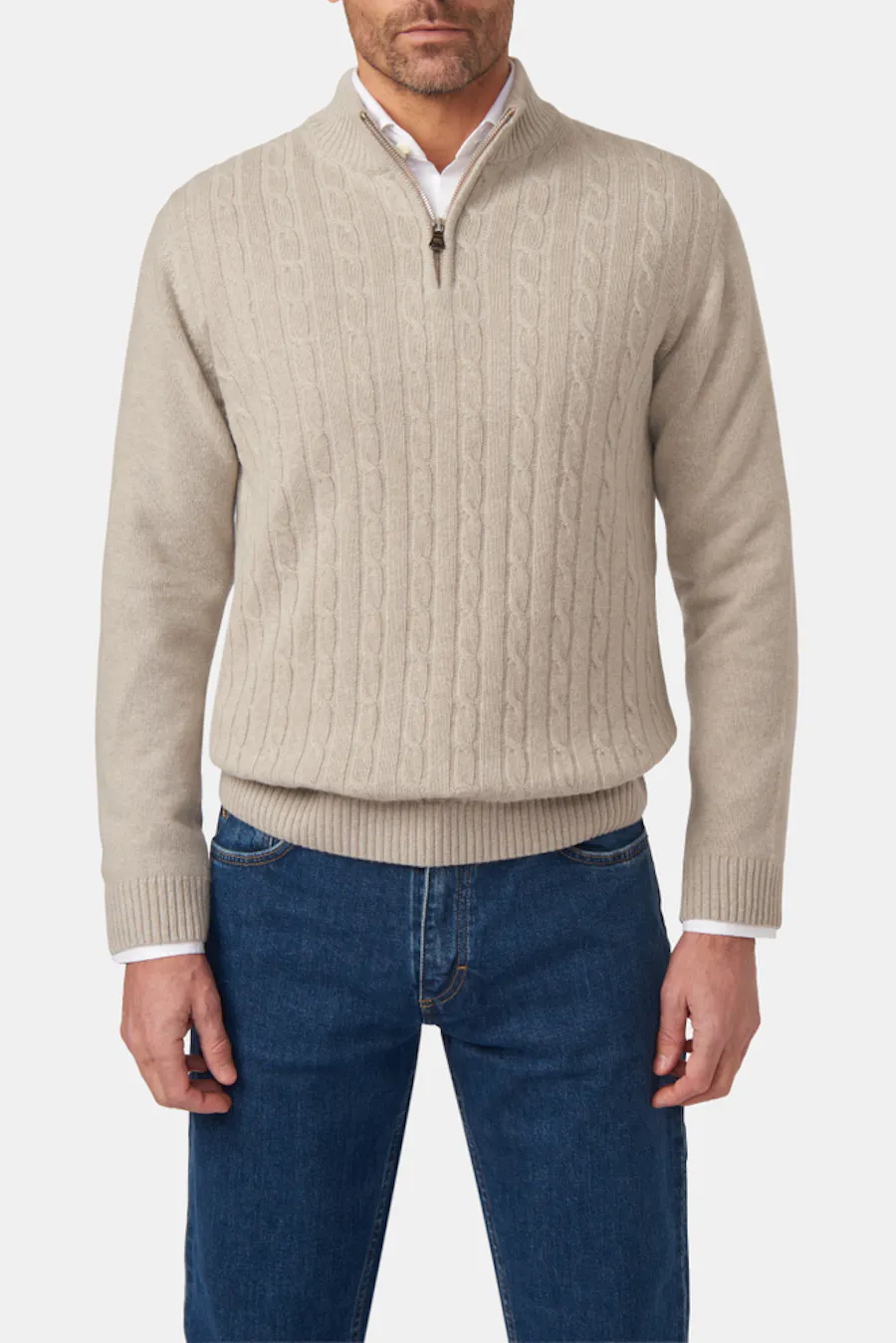 Regular Fit Half Zip Kabelstrikket Genser