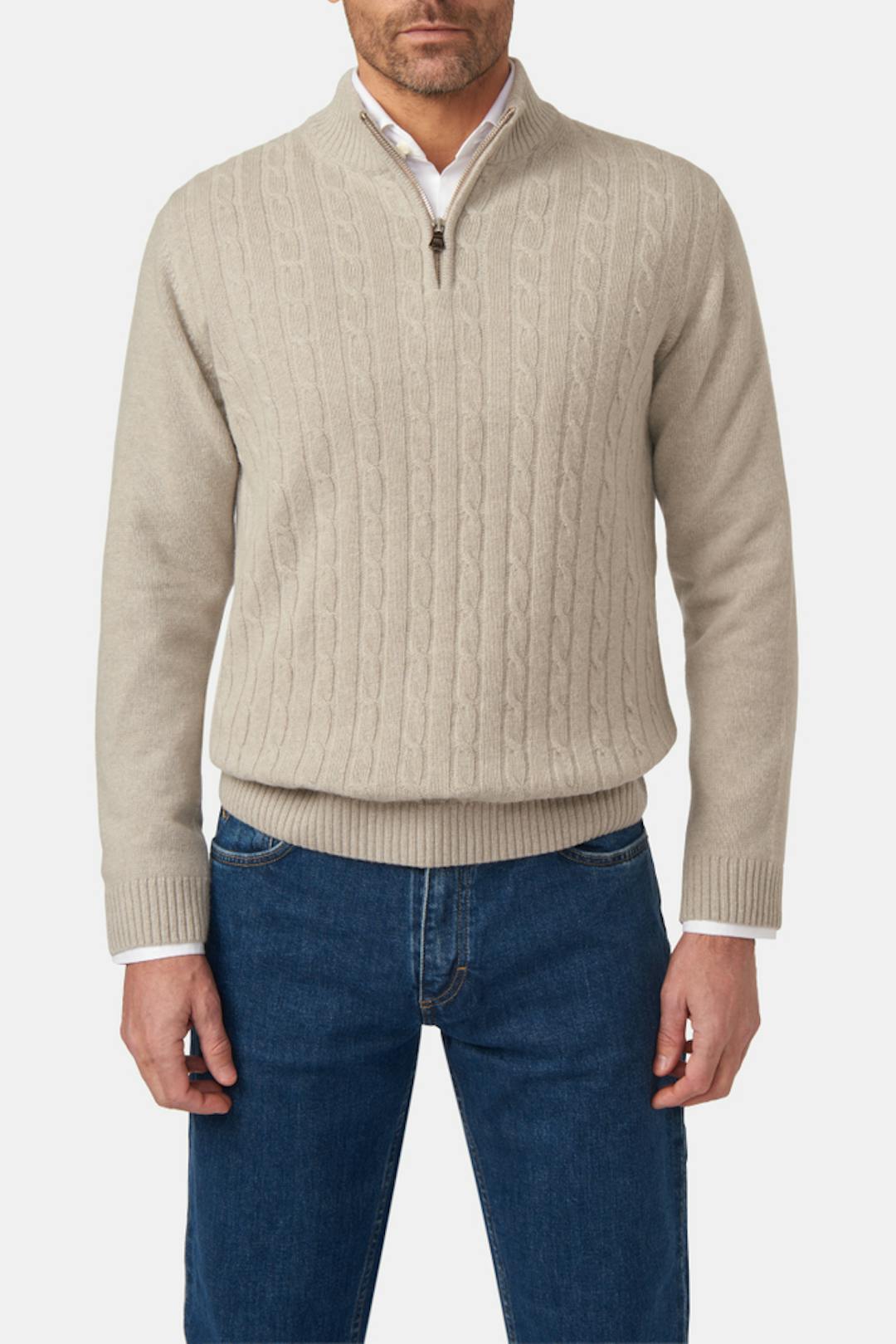 Regular Fit Half Zip Kabelstrikket Genser