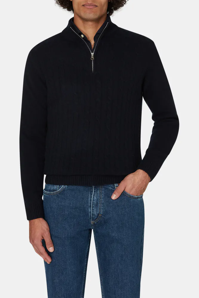 Regular Fit Half Zip Cable Knit Sweater