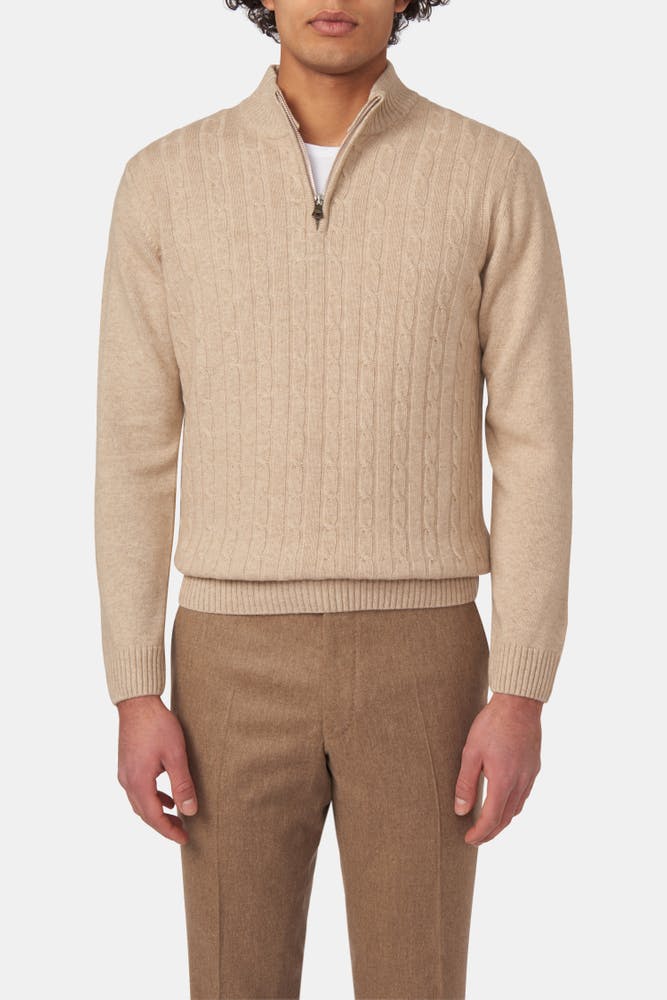 Regular Fit Half Zip Kabelstrikket Genser