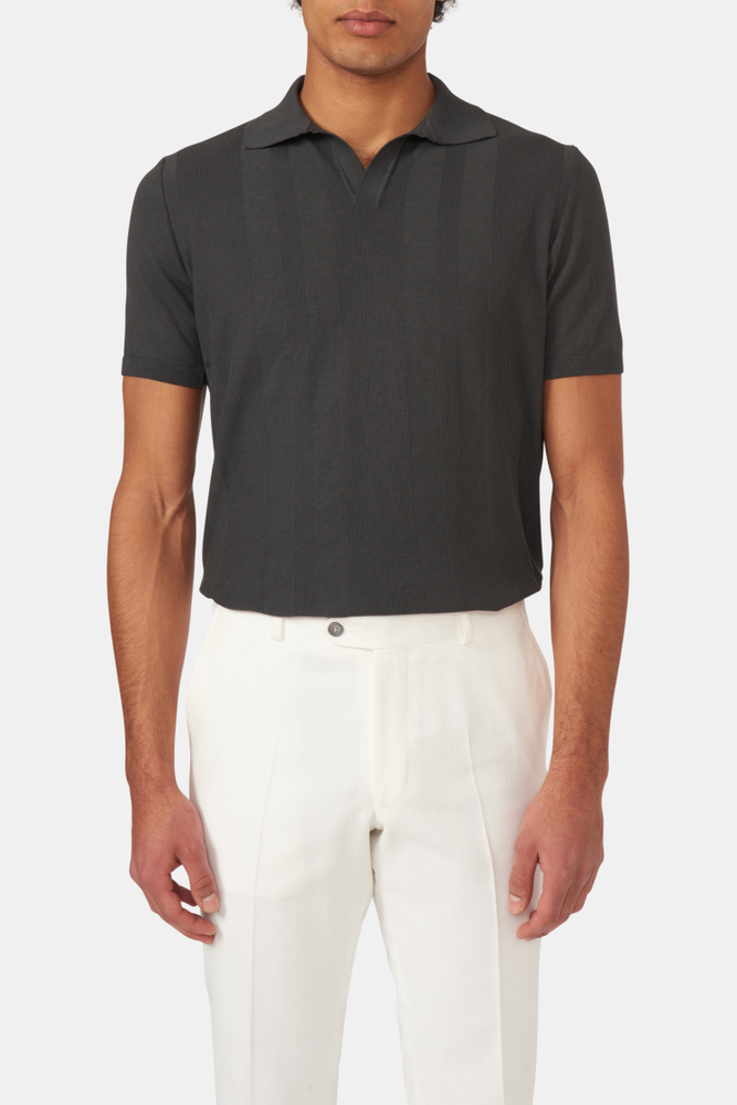 Slim Fit Strukturerad Stickad Polo