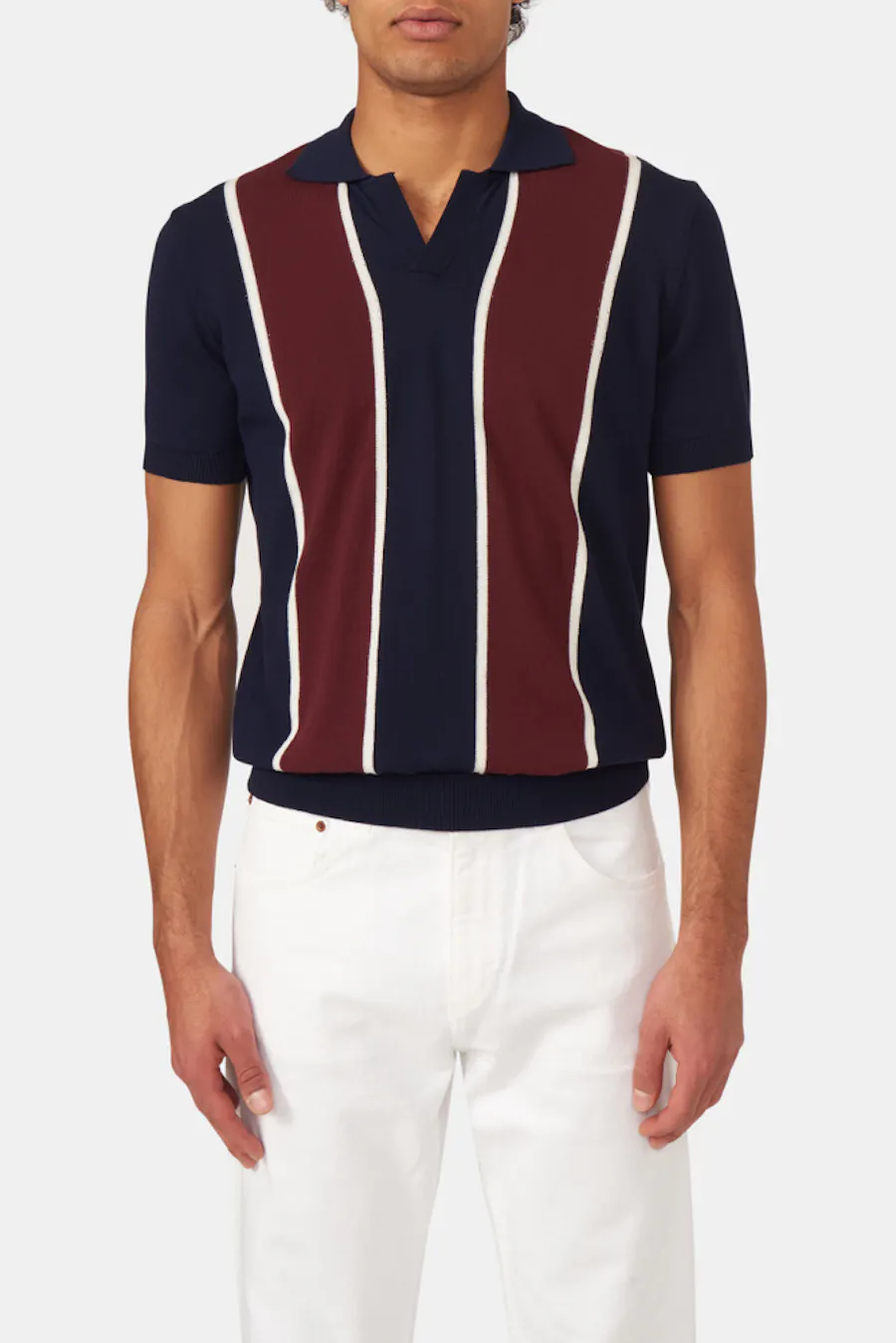 Slim Fit Randig Stickad Piké