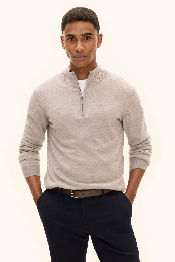 Regular Fit Half Zip Fine Merino Wool Sweater