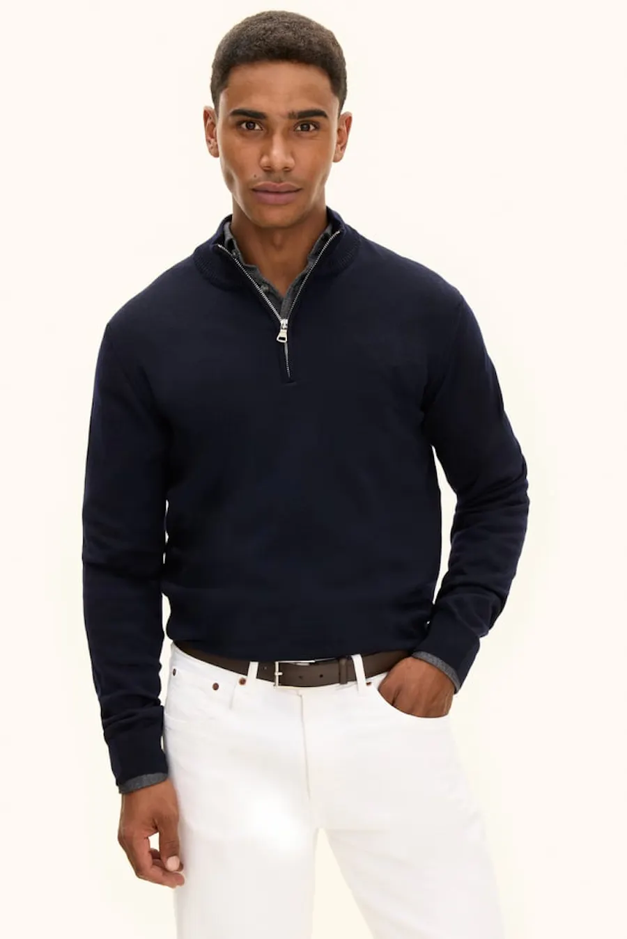 Regular Fit Half Zip Fine Merino Wool Sweater