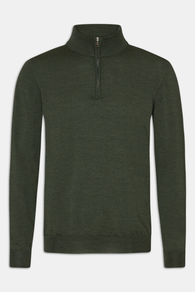Regular Fit Half Zip Fine Merino Wool Sweater