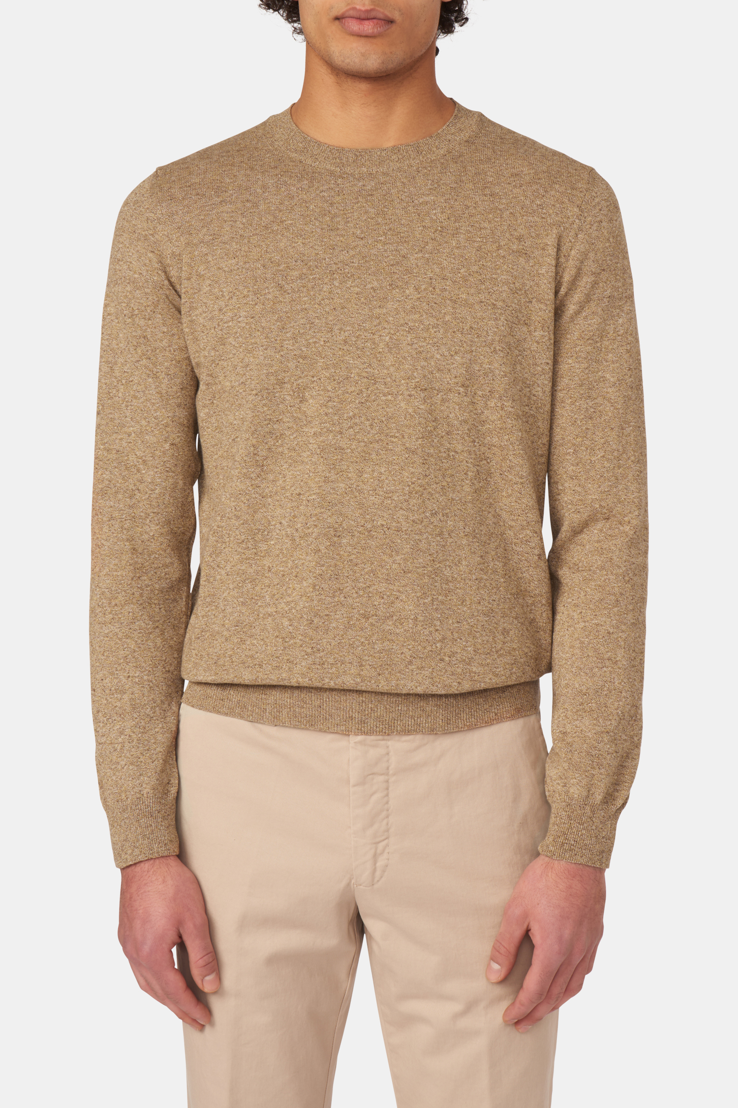 Slim Fit Roundneck Melange Sweater Beige Oscar Jacobson