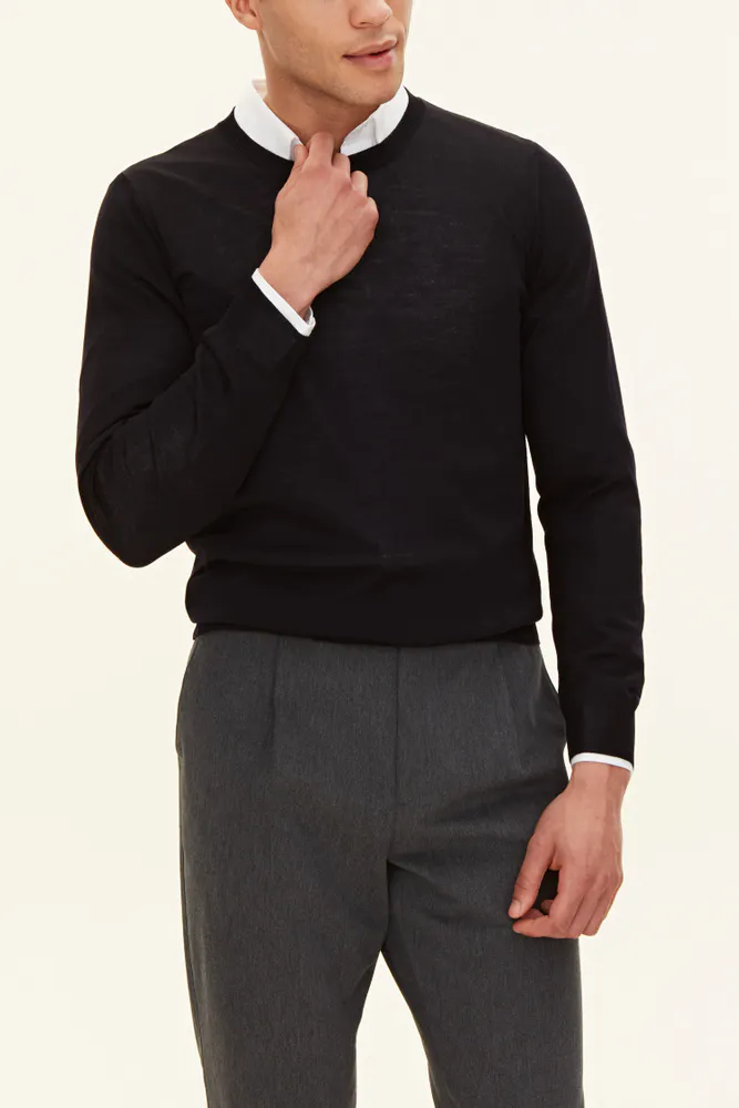 Slim Fit Rundhalsad Tröja Extra Fine Merinoull