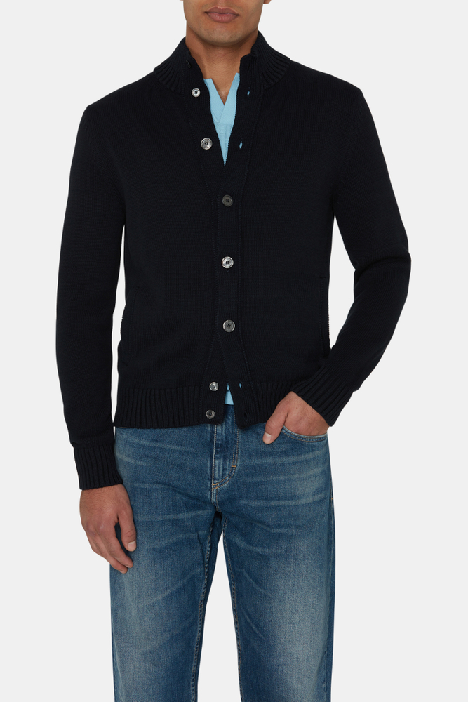 Regular Fit Buttoned Cardigan Dark blue Oscar Jacobson