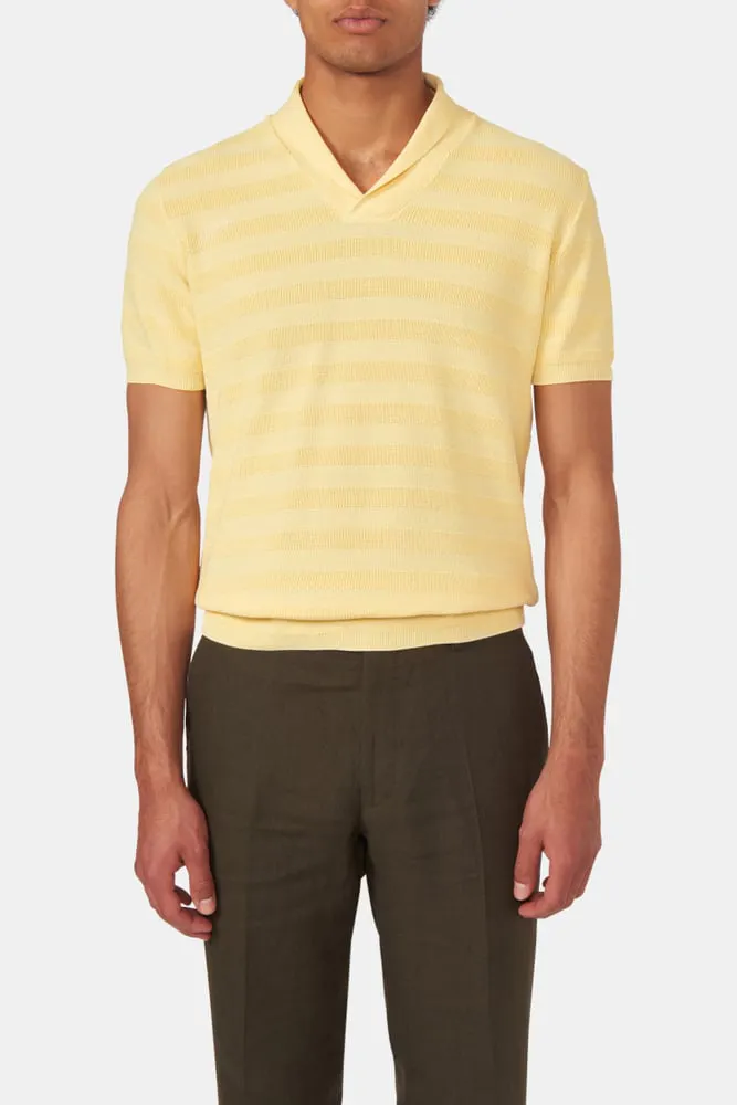 Regular Fit Randig Stickad Piké Sjalkrage