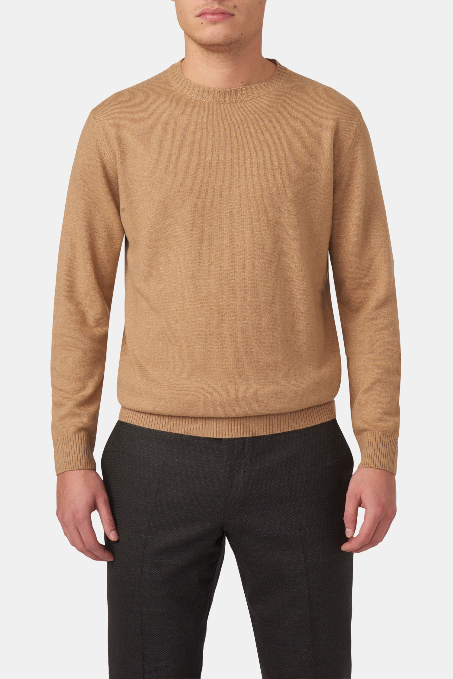 Regular Fit Roundneck Soft Wool Cashmere Sweater Beige Oscar Jacobson