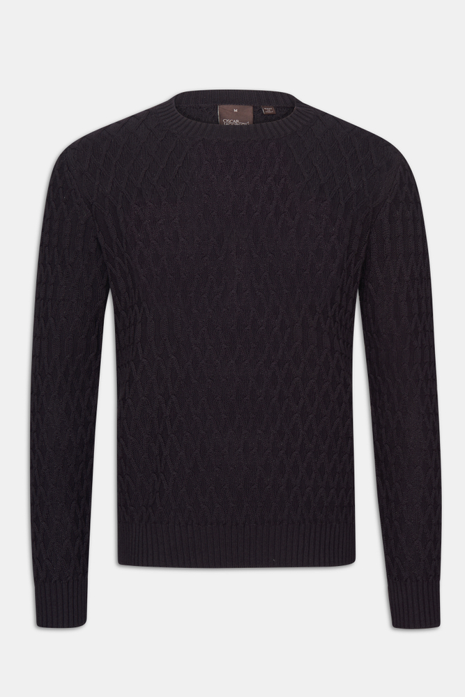 Regular Fit Rundhalsad Struktur Stickad Tröja