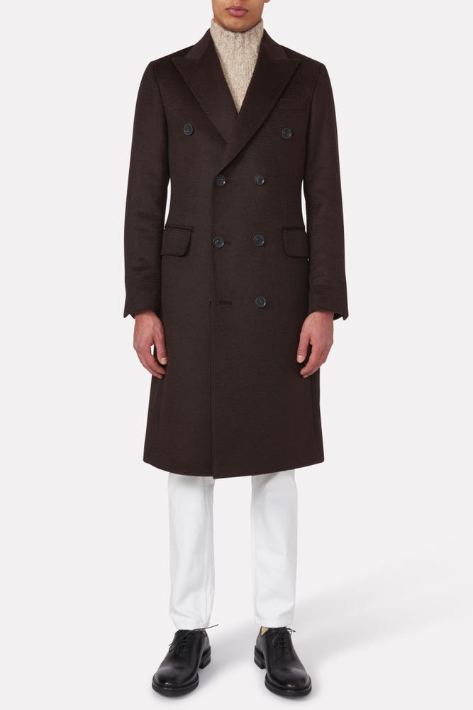 Slim Fit Double Breasted Brushed Camelhair Coat