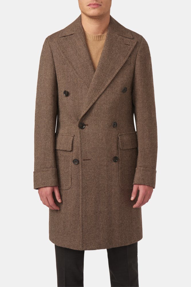 Slim Fit Double Breasted Brushed Wool Coat