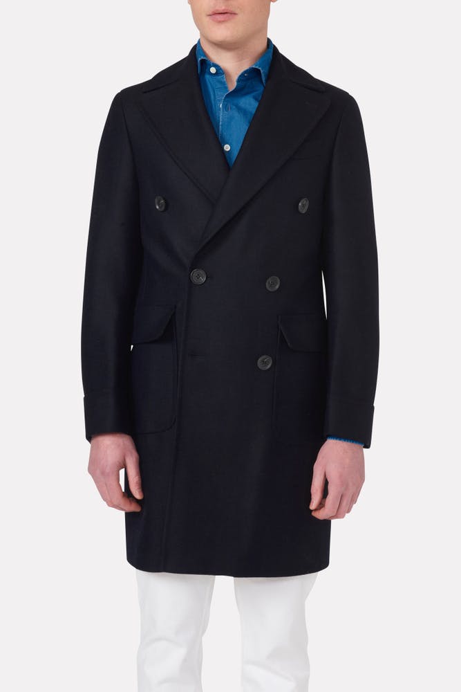 Slim Fit Double Breasted Brushed Wool Coat