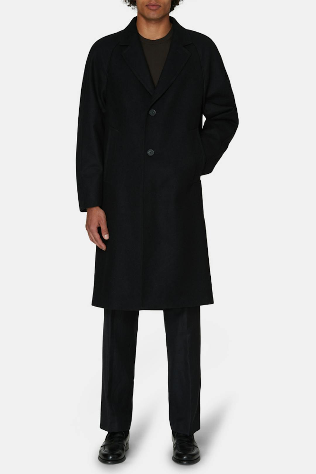 Regular Fit Raglan Brushed Wool Coat