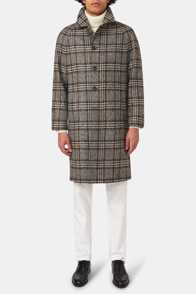 Wool Raglan Coat Pied De Poule Desert | Baracuta