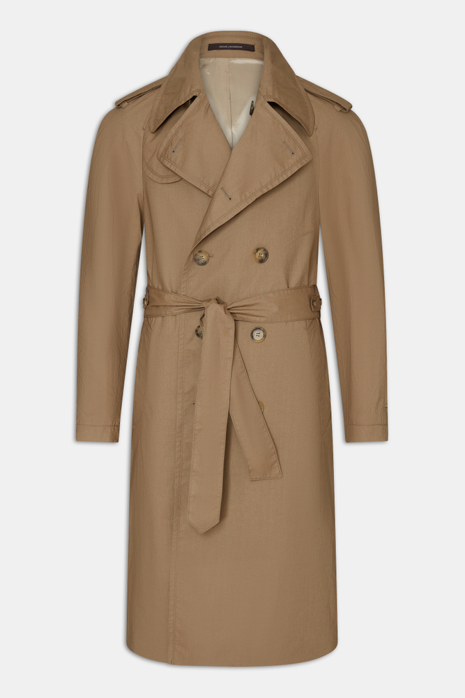 Regular Fit Double Breasted Twill Trenchcoat - Beige | Oscar Jacobson