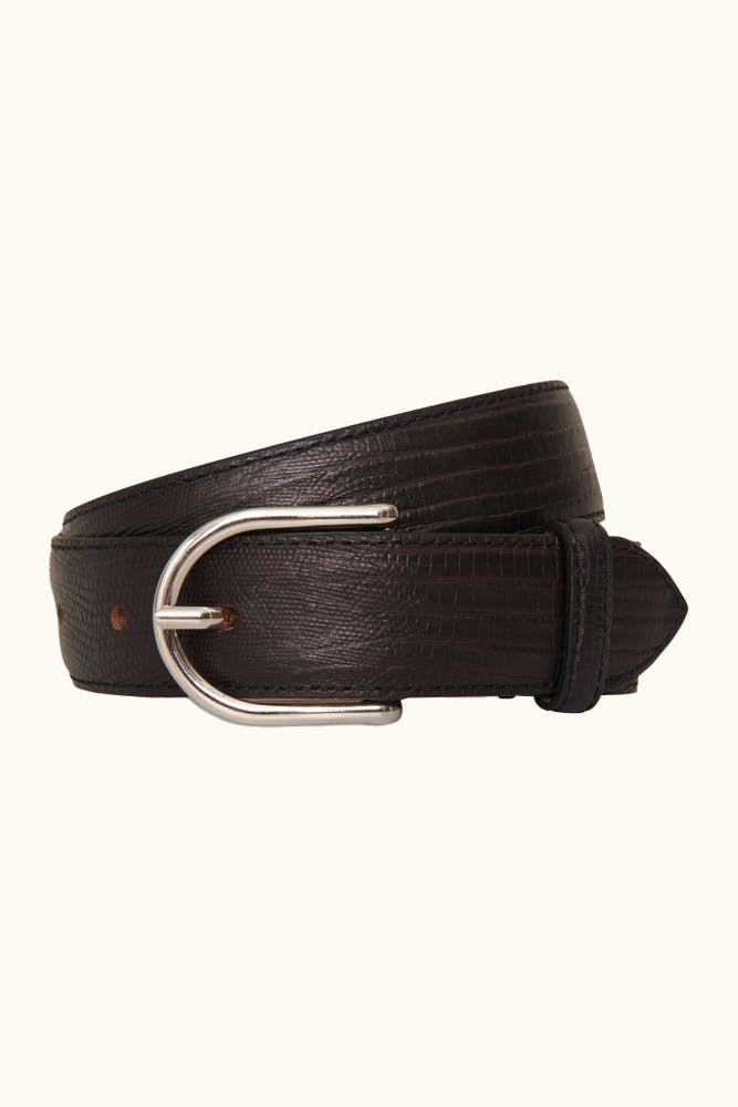 Round Buckle Lizard Belt