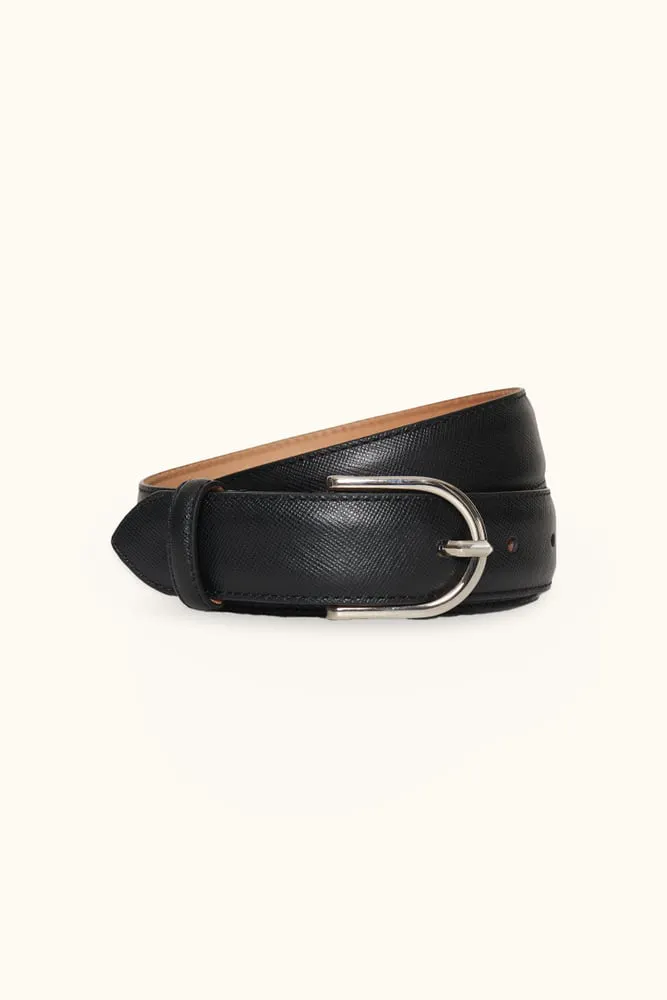 Round Buckle Saffiano Läderbälte