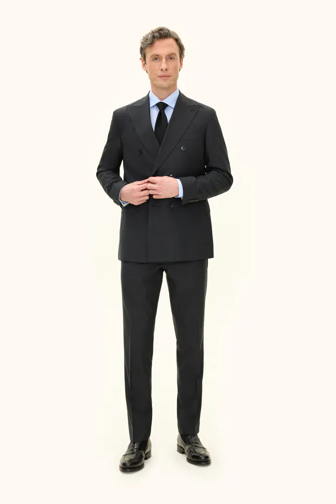 Regular Fit Dubbelknäppt Microstructure Kostym