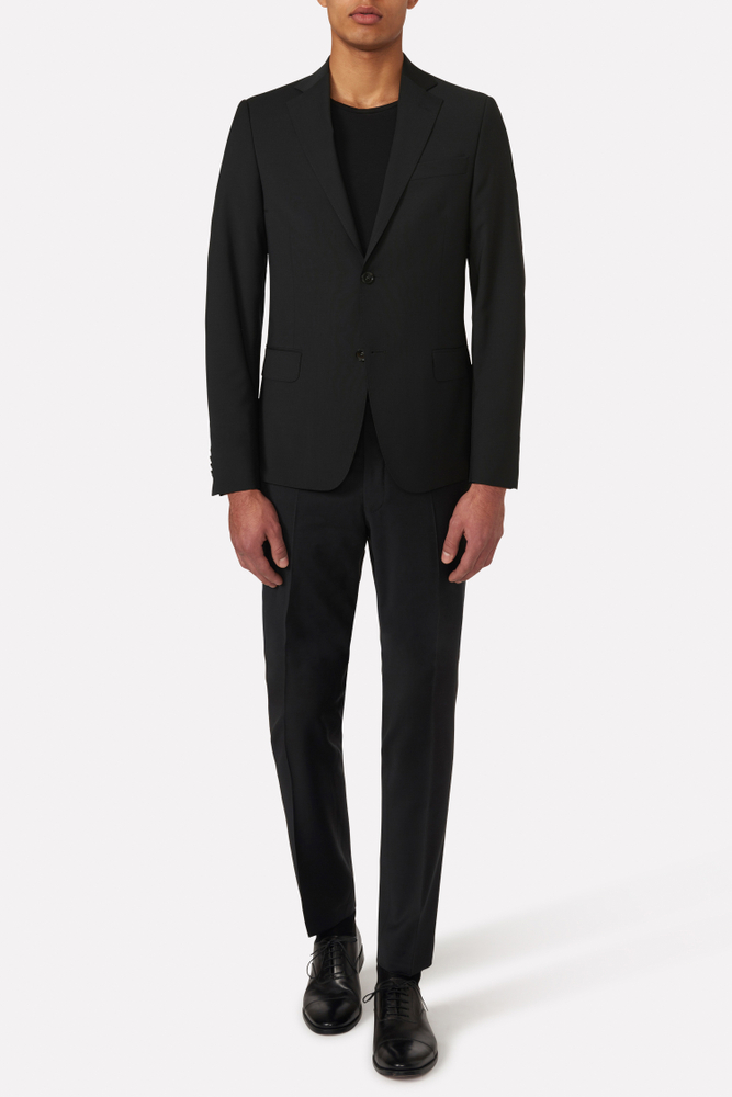 Regular Fit Tropical Wool Suit - Black | Oscar Jacobson