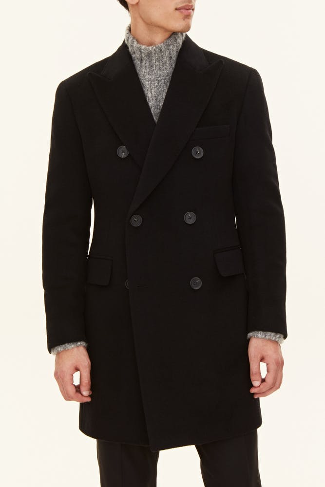 Regular Fit Double Breasted Brushed Wool Coat