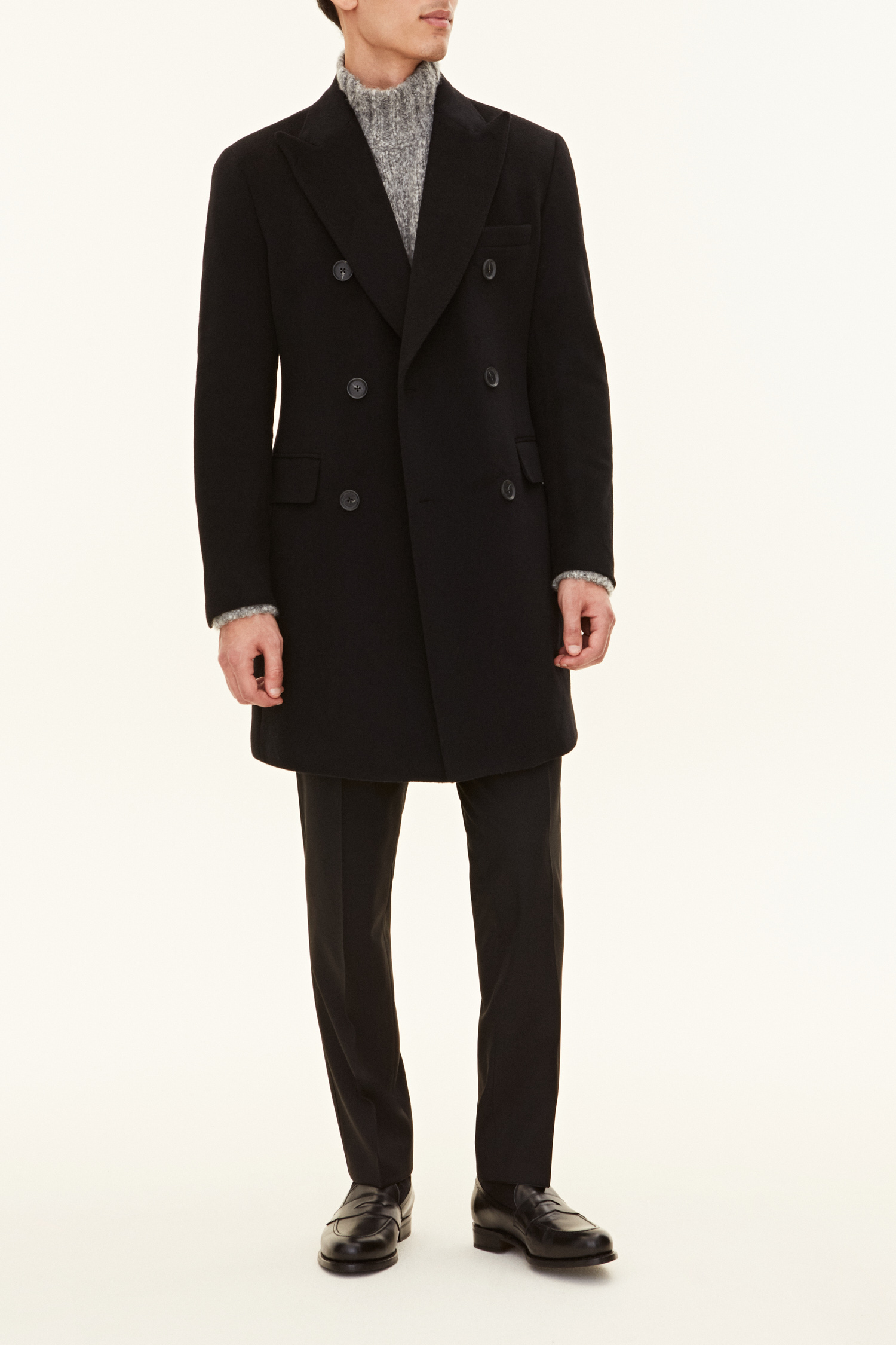 Regular Fit Double Breasted Brushed Wool Coat Black Oscar Jacobson
