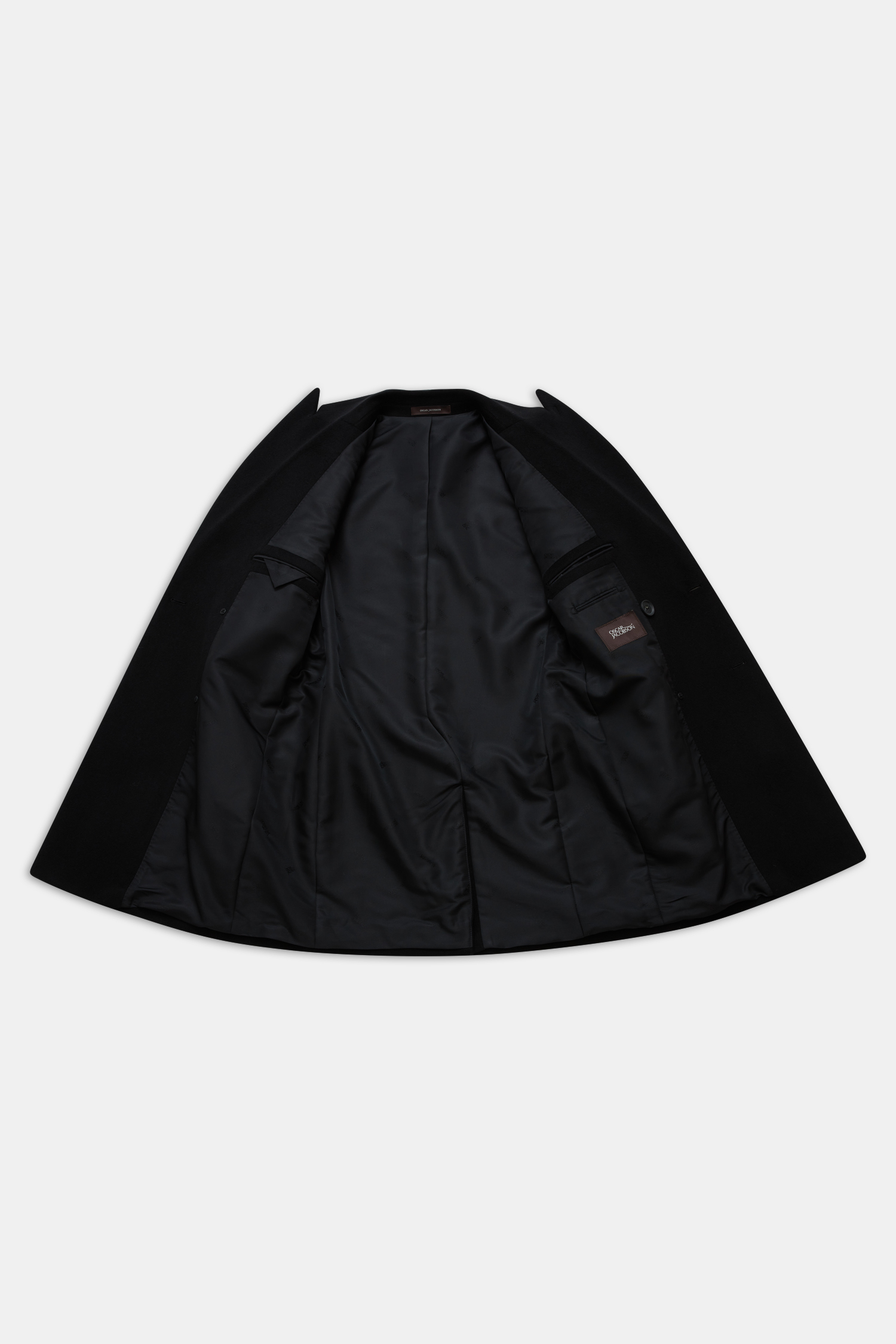 Regular Fit Double Breasted Brushed Wool Coat - Black