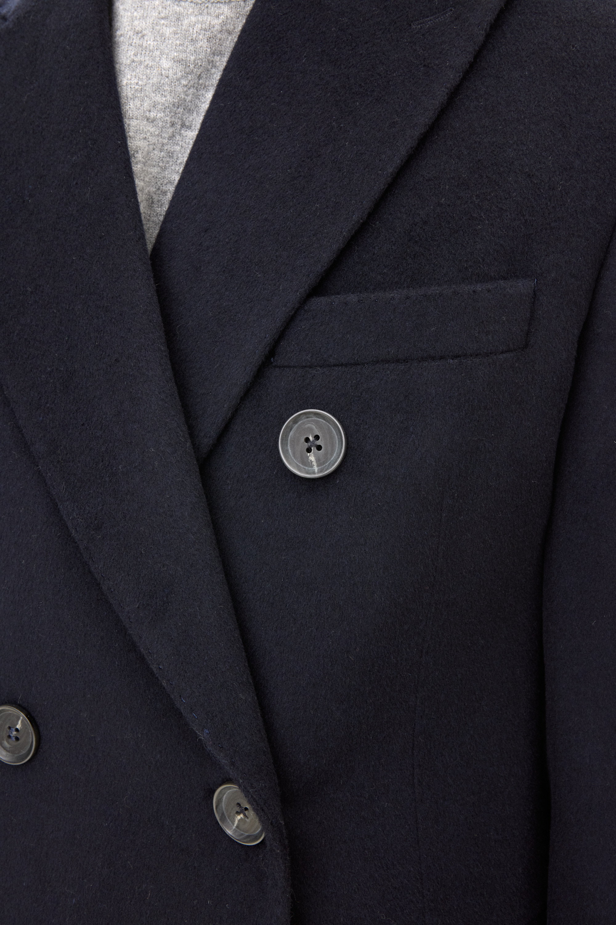 Regular Fit Double Breasted Brushed Wool Coat - Dark blue
