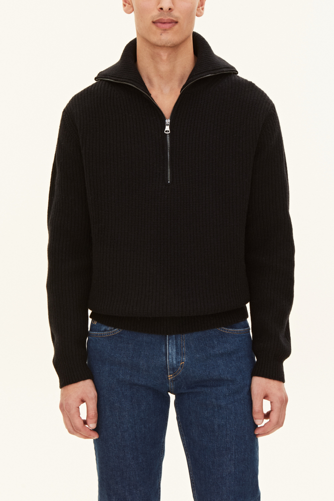 Slim black knit zip out hood blazer clearance