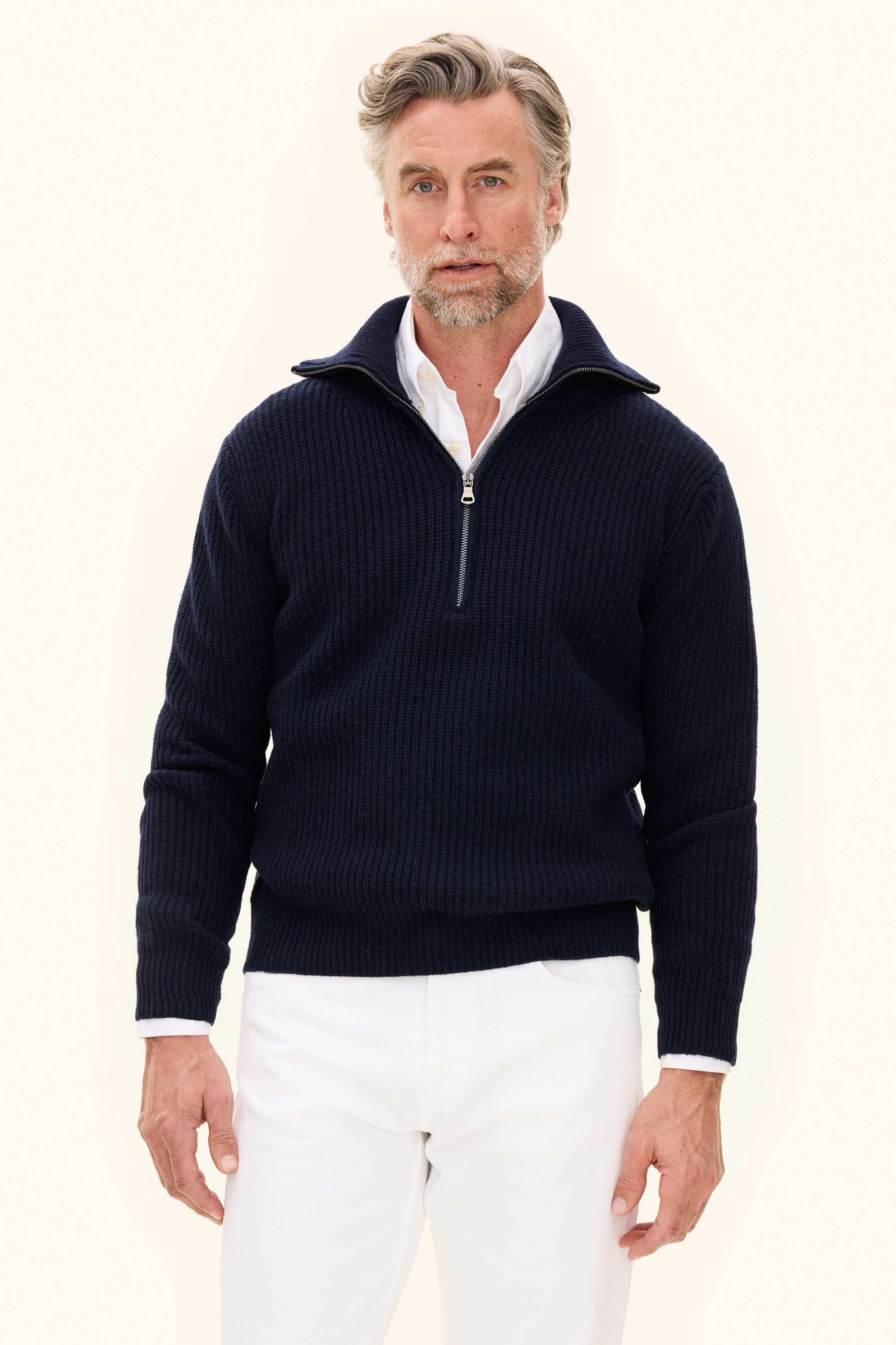 Regular Fit Heavy Knit Half Zip Sweater - Dark blue | Oscar Jacobson
