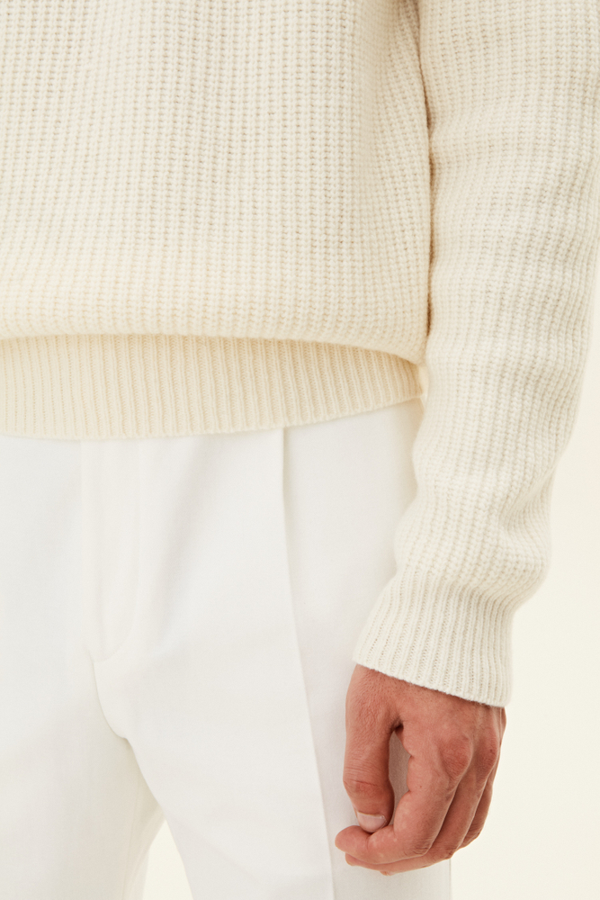 Regular Fit Heavy Knit Half Zip Sweater - White | Oscar Jacobson