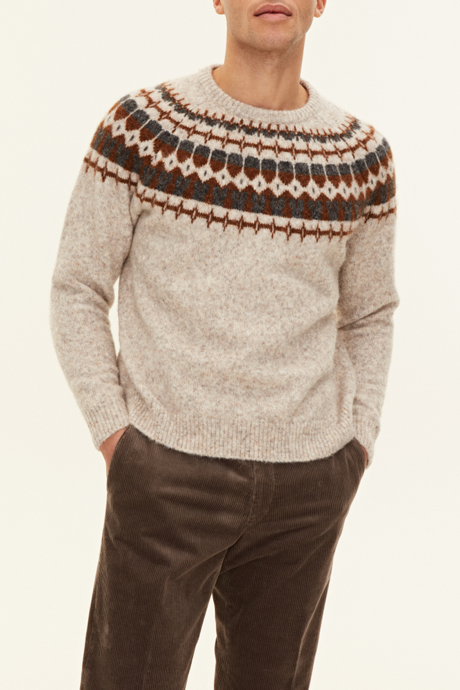Regular Fit Jacquard Knit Roundneck Sweater