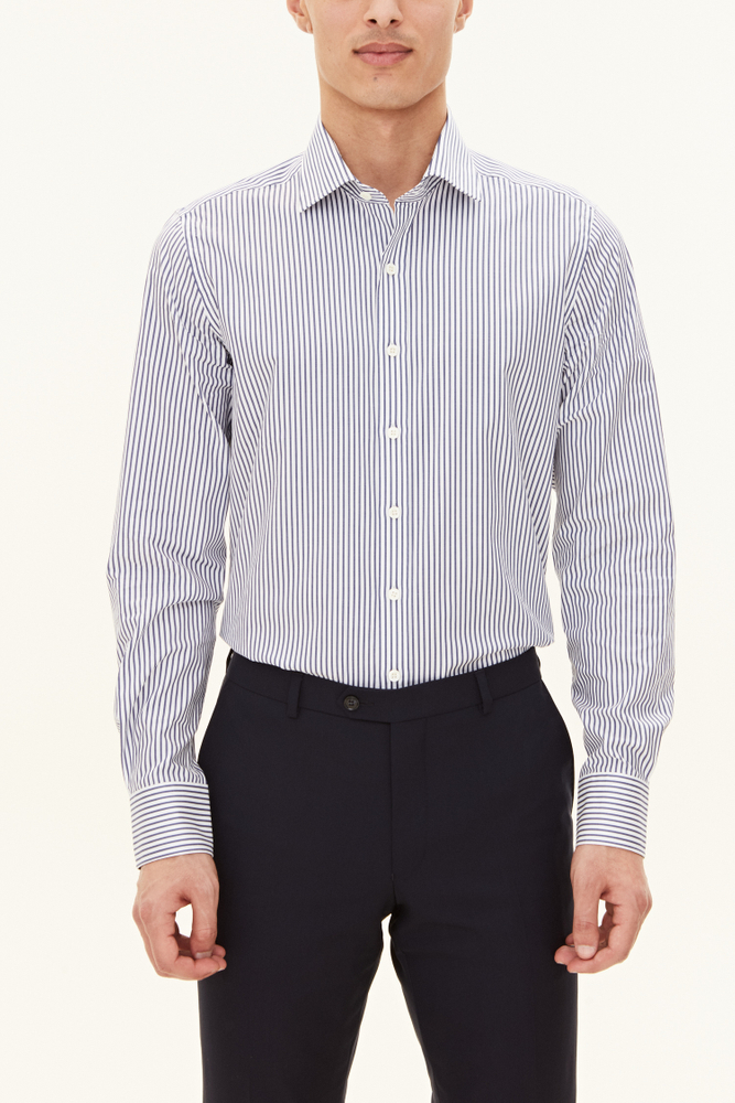Slim Fit Cut Away Poplin Stripe Shirt