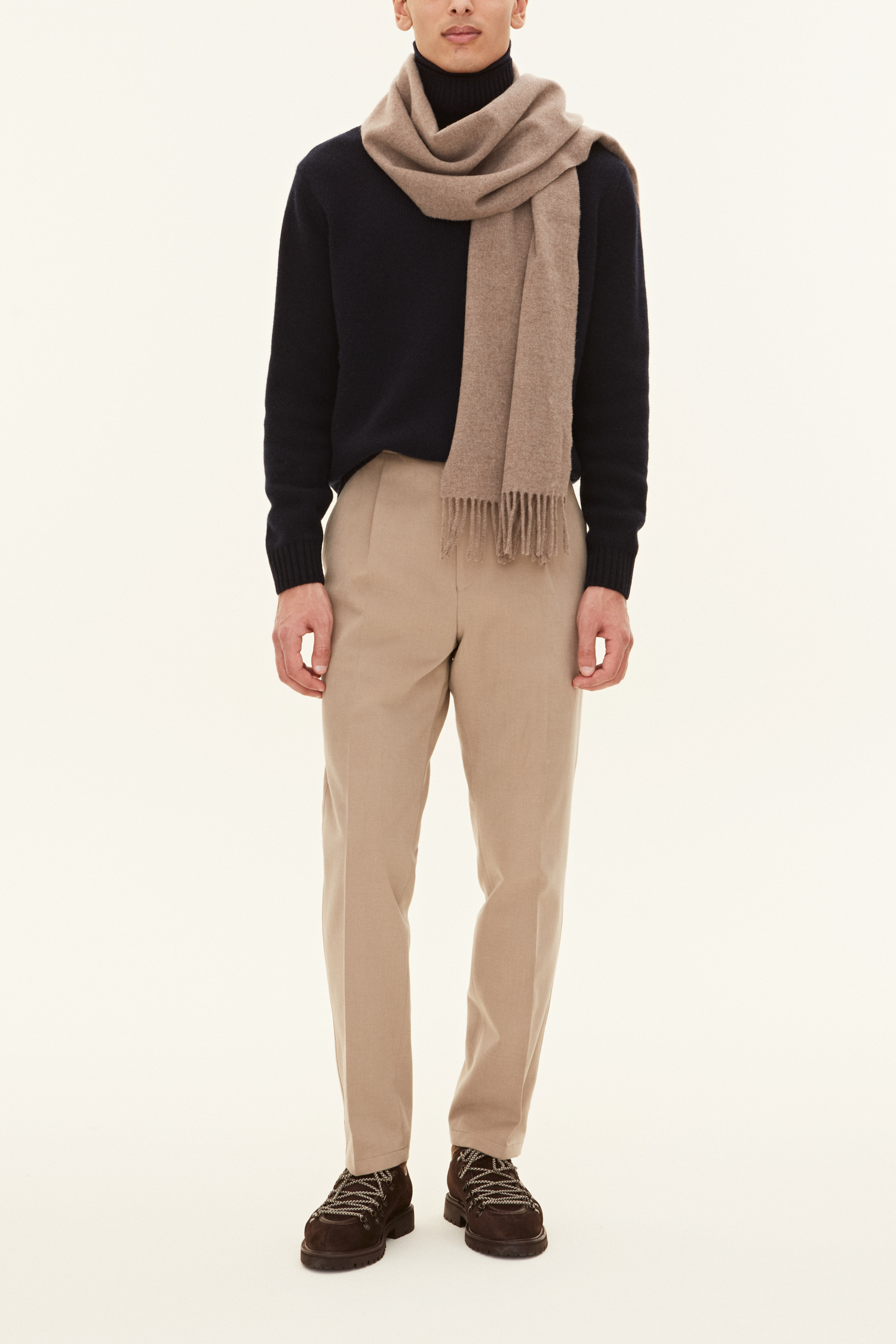 Light Brown/Beige, 2024 100% Wool, Twill, Men's Handwoven Scarf