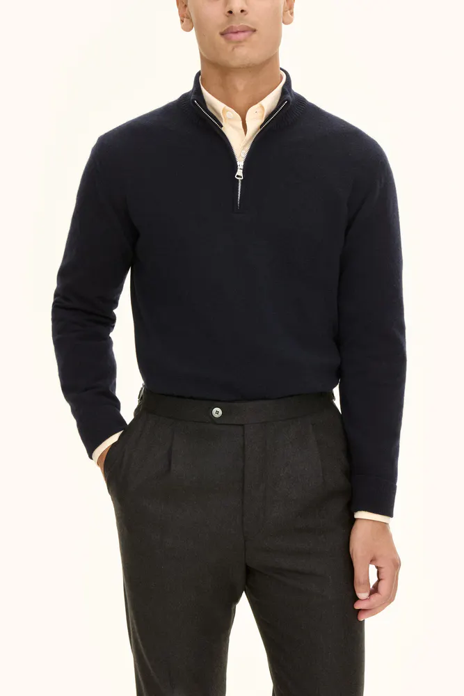 Regular Fit Wool Blend Half Zip Sweater