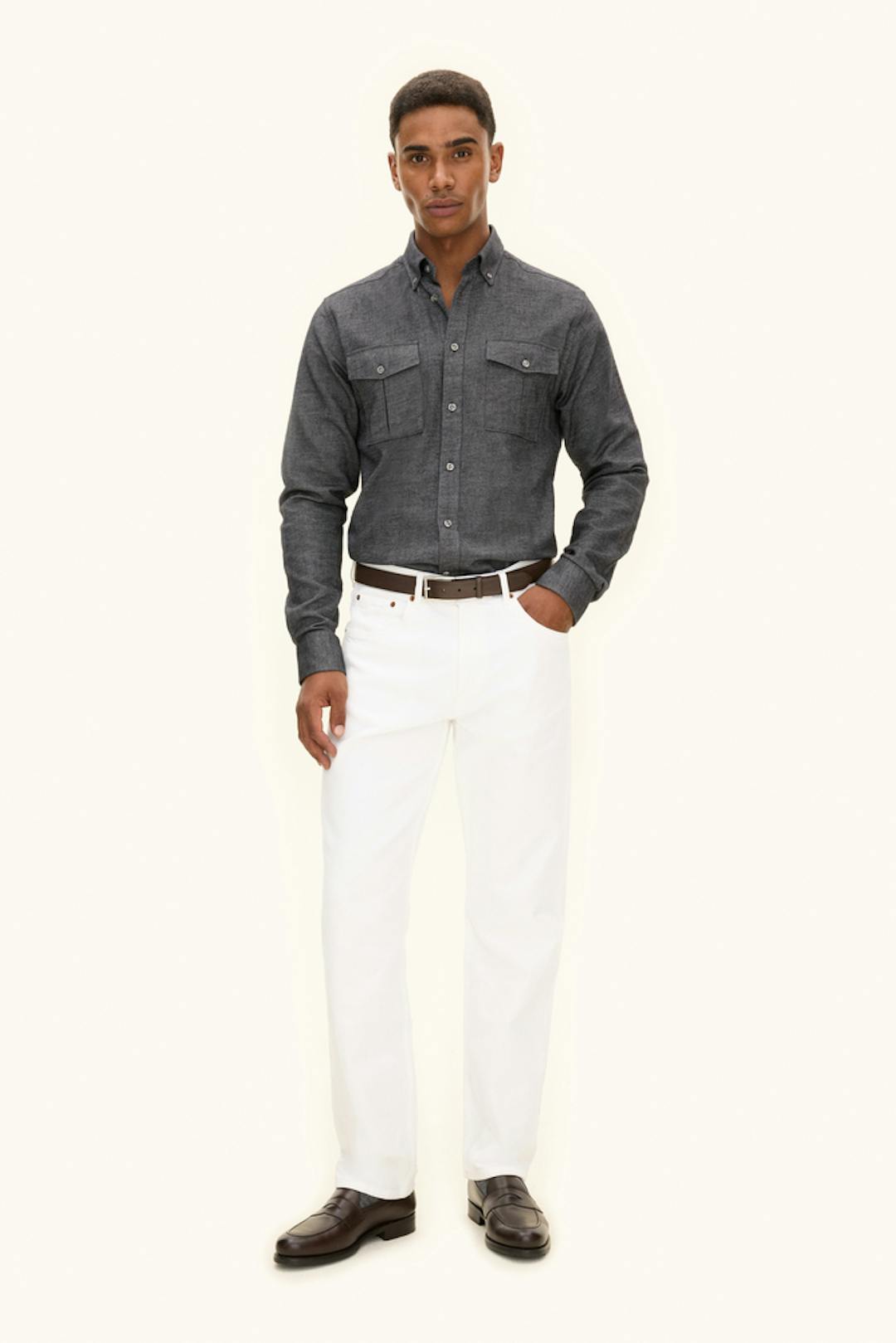 Regular Fit Button Down Skjorta Bomullstwill