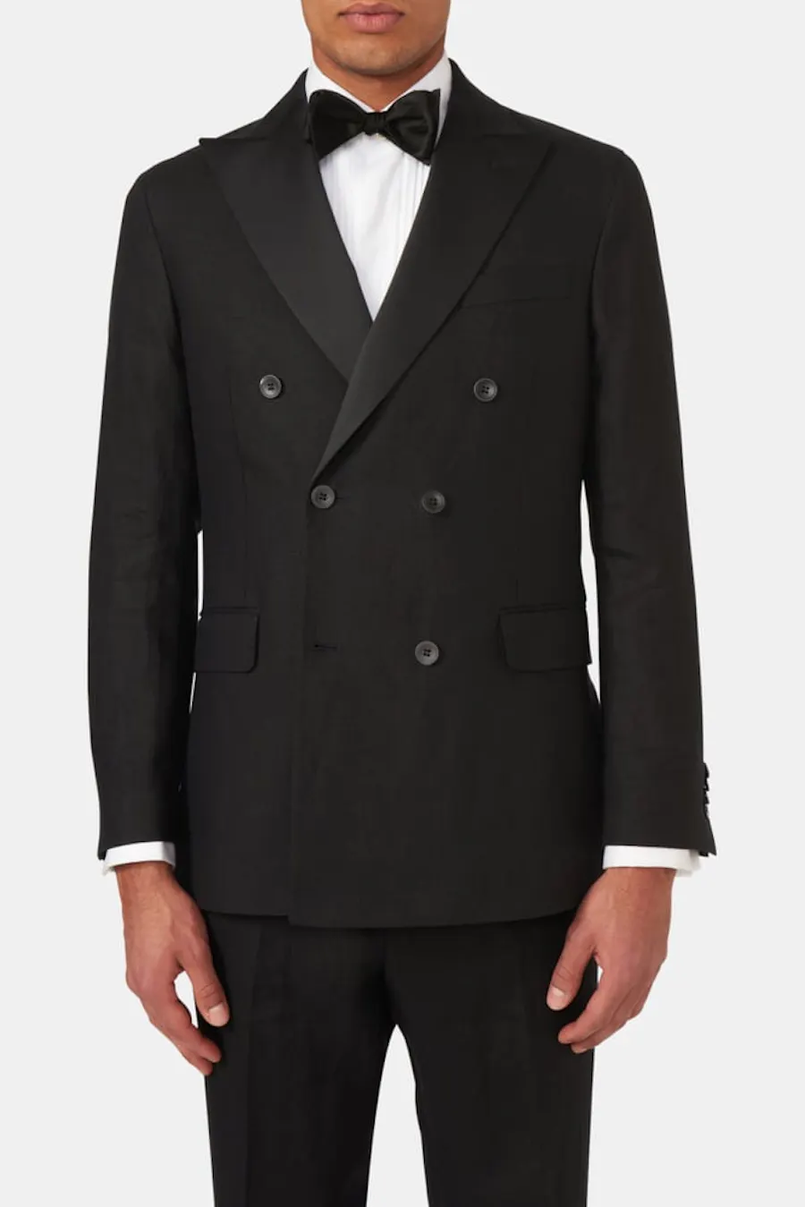 Regular Fit Dobbeltradet Smoking Blazer Hør