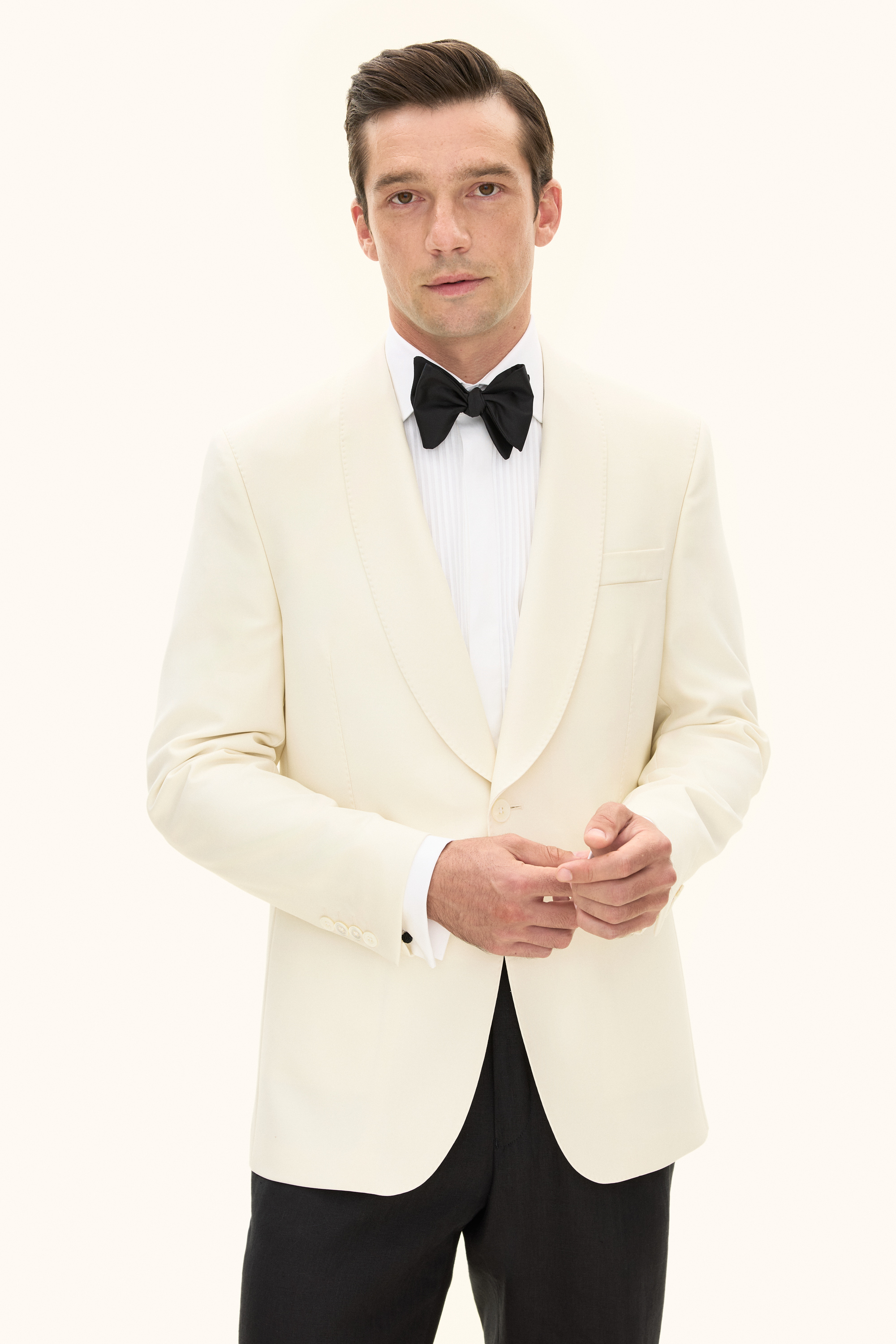Regular Fit Tuxedo Plain Weave Blazer - White | Oscar Jacobson