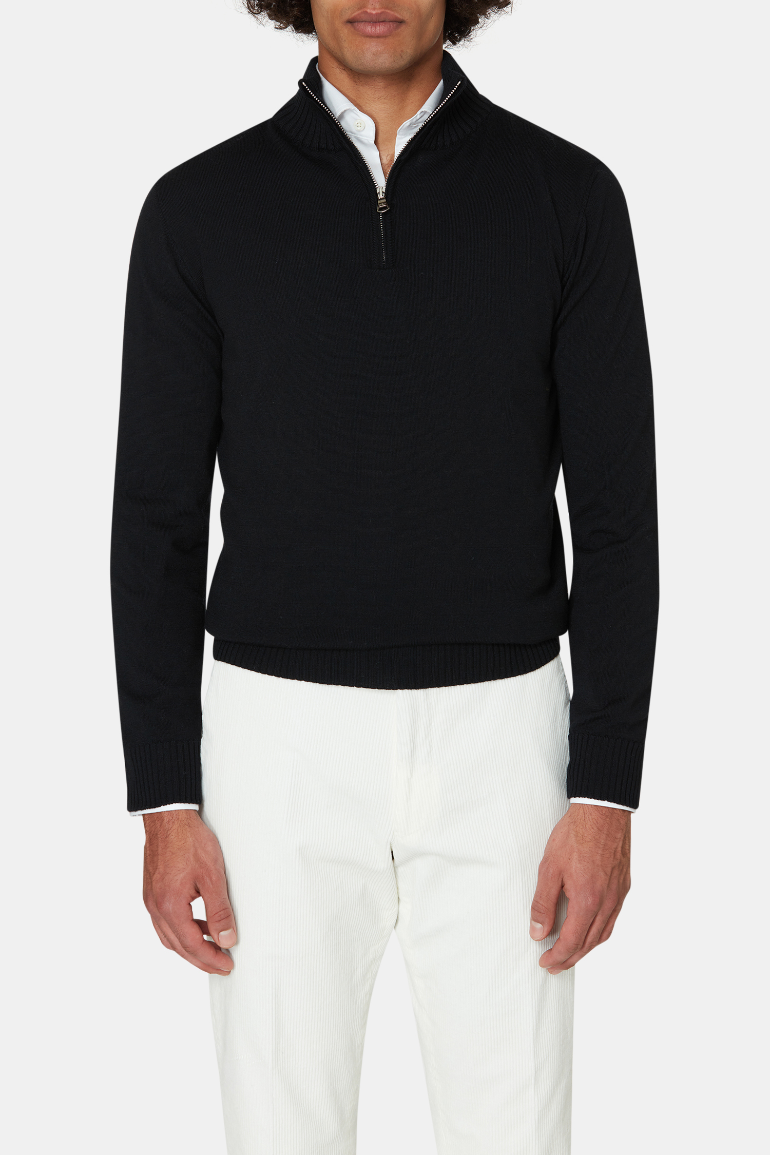 Regular Fit Half Zip Fine Merino Wool Sweater Black Oscar Jacobson